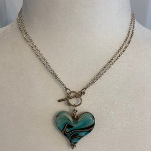 Vintage Karyn Chopik Sterling Silver and Turquoise Murano Glass Necklace.